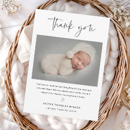Tarjeta De Agradecimiento Simple Script Black and White Baby Photo