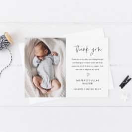 Tarjeta De Agradecimiento Simple Script Black and White Baby Photo