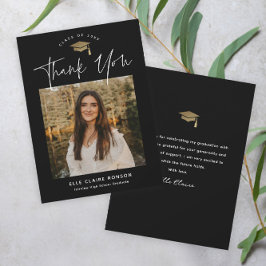 Tarjeta De Agradecimiento Simple Script Foto en Blanco y Negro Graduación