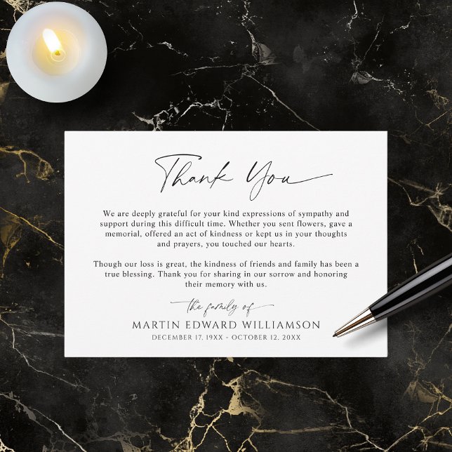 Tarjeta De Agradecimiento Simple Script Funeral Thank You (Subido por el creador)