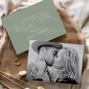 Tarjeta De Agradecimiento Simple Script Love and Gracias Sage Photo Boda