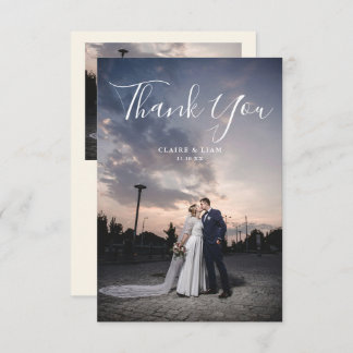 Tarjeta De Agradecimiento Simple Script Modern Wedding Photo
