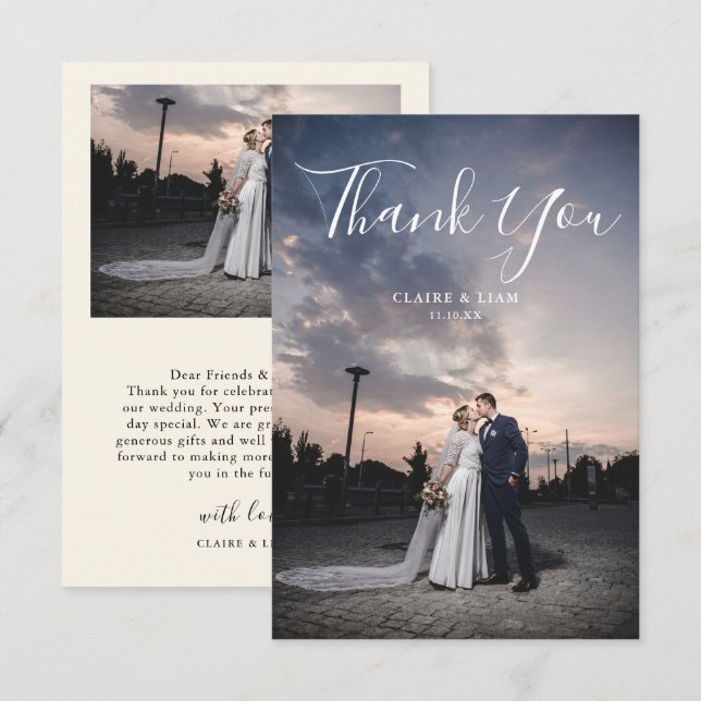 Tarjeta De Agradecimiento Simple Script Modern Wedding Photo (Anverso / Reverso)