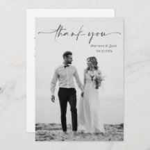 Simple Script Modern Wedding Photo Thank You Card