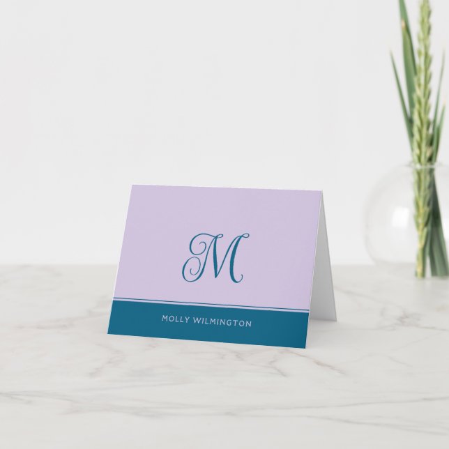 Tarjeta De Agradecimiento Simple Script Monogram Purple and Blue Note Cards (Anverso)