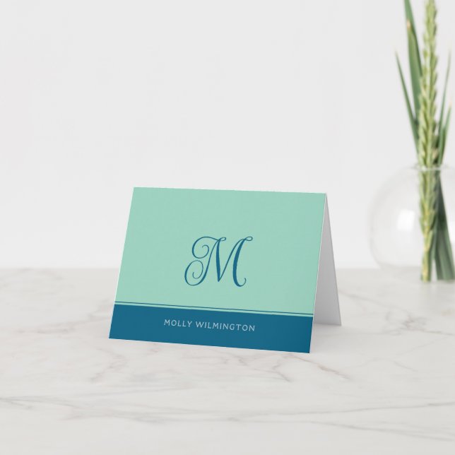 Tarjeta De Agradecimiento Simple Script Monogram Teal Navy Blue Note Cards (Anverso)