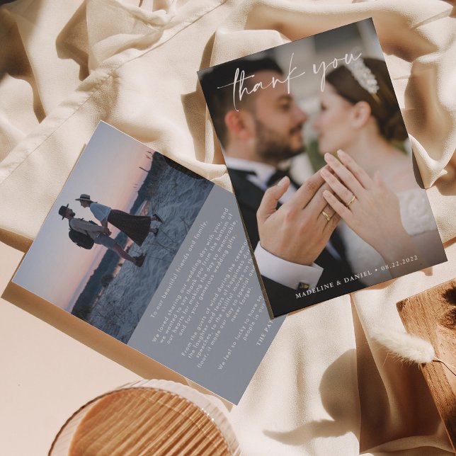 Tarjeta De Agradecimiento Simple Script Polvo Azul con Boda de Foto (Subido por el creador)