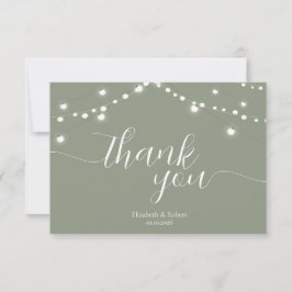Tarjeta De Agradecimiento Simple String Lights Sage Green  Wedding