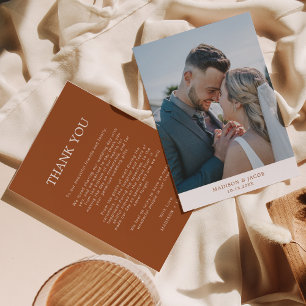 Tarjeta De Agradecimiento Simple Terracota Boho Con Boda De Fotografía