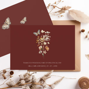 Tarjeta De Agradecimiento Simple Terracotta Otoño Caída Boda de Flores Silve