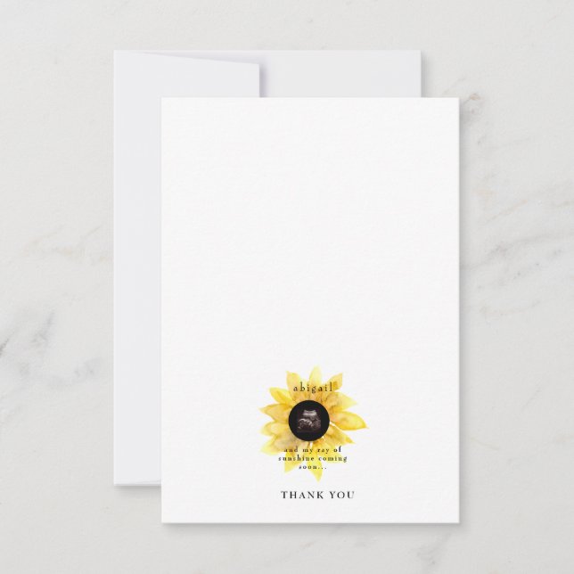 Tarjeta De Agradecimiento Simple Ultrasonido Sunflower Cute Baby Shower (Anverso)
