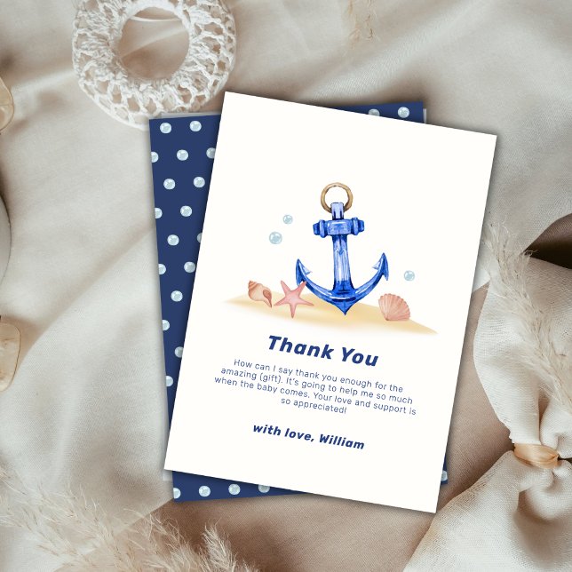 Tarjeta De Agradecimiento Simple Under Sea Nautical Anchboy Baby Shower (Simple Under Sea Nautical Anchor Boy Baby Shower Thank You Card)