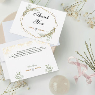 Tarjeta De Agradecimiento Simple Verde Salvia Clásico Dorado Elegante Escrit