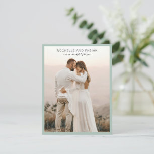Tarjeta De Agradecimiento Simple Verde Silenciado Foto Elegante Boda