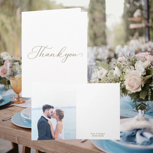 Tarjeta De Agradecimiento Simple Wedding Couple Photo Folded Thank You (Subido por el creador)