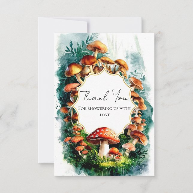 Tarjeta De Agradecimiento Simple Woodland Mushroom Baby Shower (Anverso)