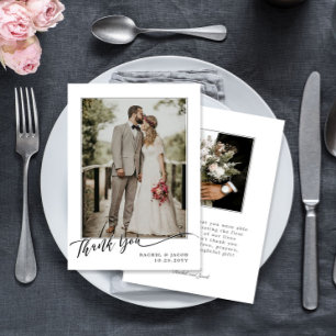 Tarjeta De Agradecimiento Simple y elegante guión foto boda