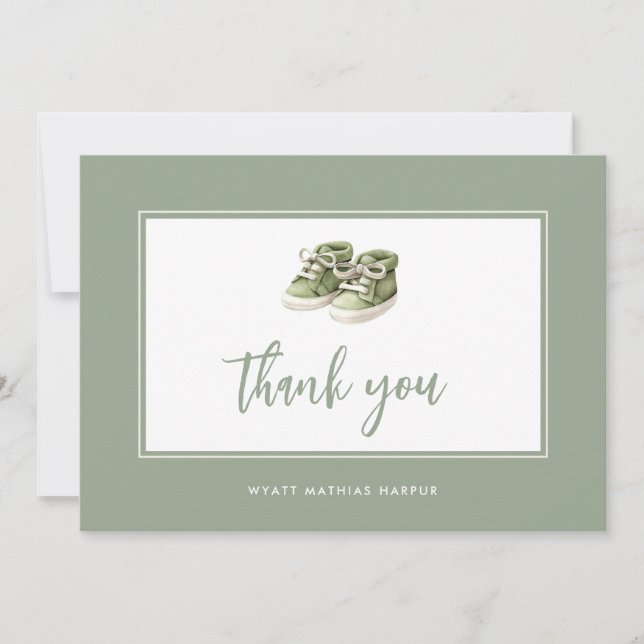 Tarjeta De Agradecimiento Simple y elegante guión Sage Green Baby (Anverso)