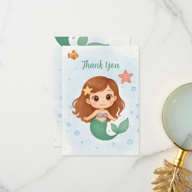 Tarjeta De Agradecimiento Simple y linda sirenita (Anverso/Reverso In Situ)