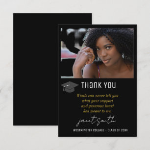 Tarjeta De Agradecimiento Simple y moderna tipografía negra foto graduada