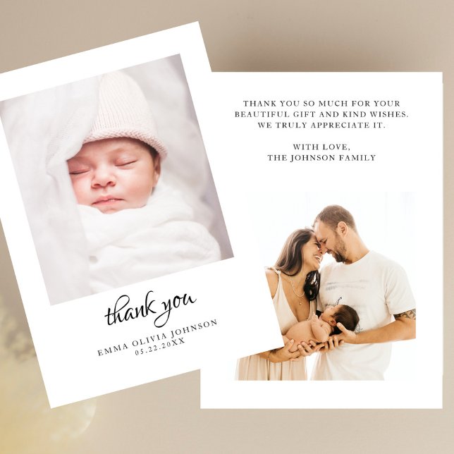 Tarjeta De Agradecimiento Simple y moderno 2 Photo Baby Shower (Subido por el creador)