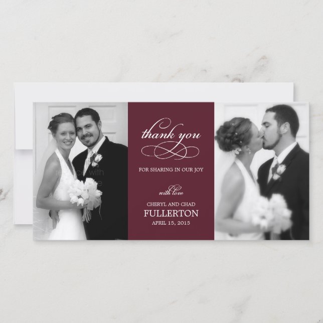 Tarjeta De Agradecimiento Simplemente Boda de Bonito Gracias Cartas de fotos (Anverso)