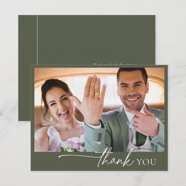 Tarjeta De Agradecimiento Simplemente Boda de Moda Gracias Moss Green ID1046 (Anverso / Reverso)