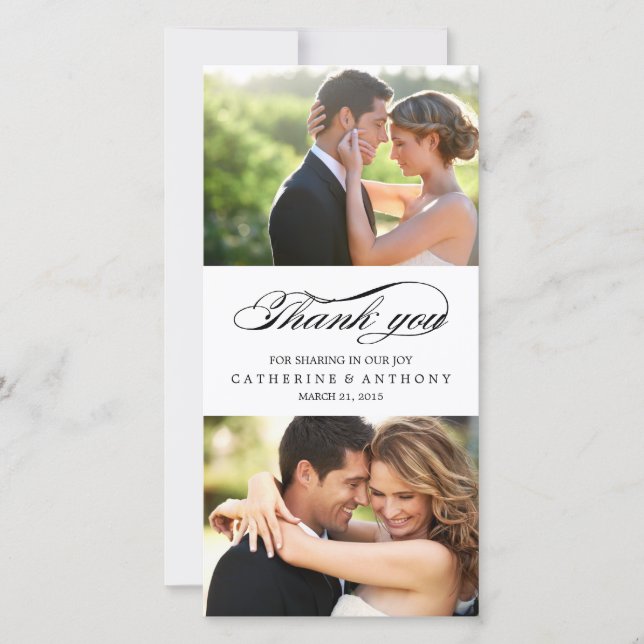 Tarjeta De Agradecimiento Simplemente Elegante Gracias De Boda - Blanco (Anverso)