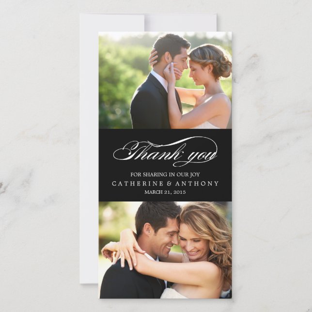 Tarjeta De Agradecimiento Simplemente Elegante Gracias De Boda - Negro (Anverso)