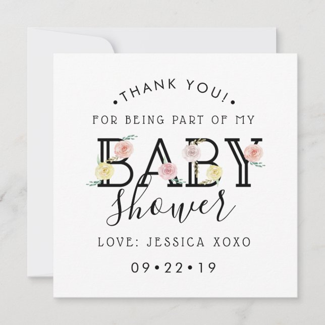 Tarjeta De Agradecimiento Simplemente Moda Floral Garden Baby Shower Gracias (Anverso)