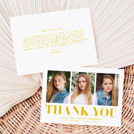 Tarjeta De Agradecimiento Simplemente negrita Amarillo 3 Graduación de fotos