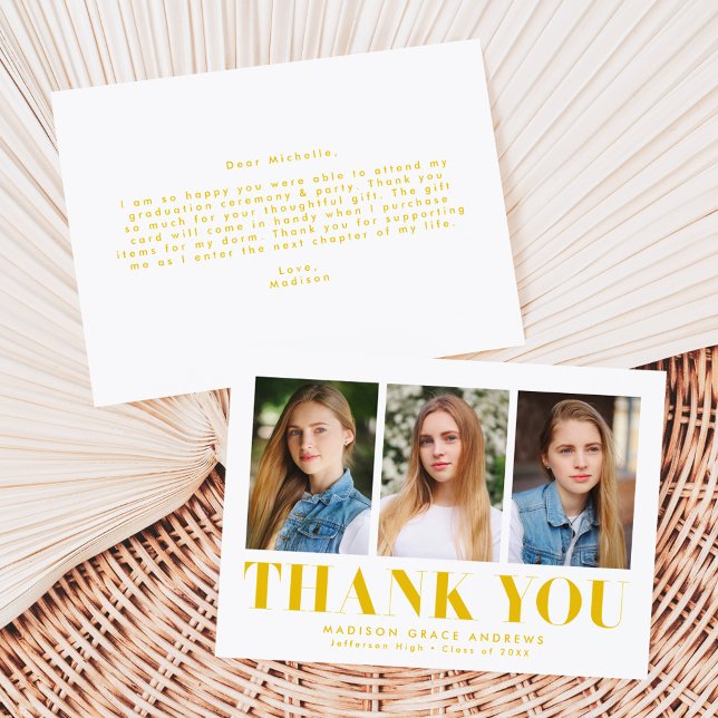 Tarjeta De Agradecimiento Simplemente negrita Amarillo 3 Graduación de fotos (Subido por el creador)