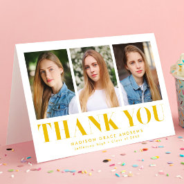 Tarjeta De Agradecimiento Simplemente negrita Amarillo 3 Graduación de fotos