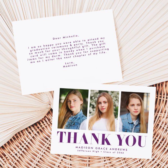 Tarjeta De Agradecimiento Simplemente negrita Graduación de fotos Purple 3 (Subido por el creador)