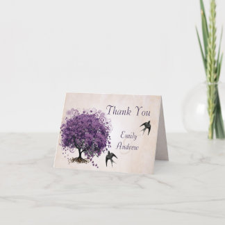 Tarjeta De Agradecimiento Simplemente Peachy Purple Heart Tree Boda Gracias