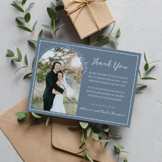 Tarjeta De Agradecimiento Simplicidad Floral 1 Boda Azul Costero
