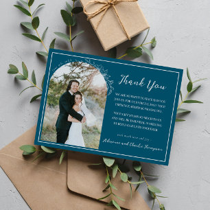Tarjeta De Agradecimiento Simplicidad Floral 1 Boda Azul Neptuno