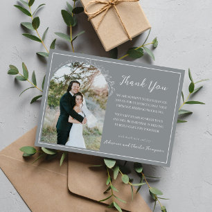 Tarjeta De Agradecimiento Simplicidad Floral 1 Boda Gris Piedra