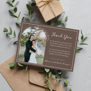Tarjeta De Agradecimiento Simplicidad Floral 1 Bodas Marrón Champiñón