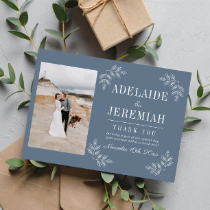 Tarjeta De Agradecimiento Simplicidad Floral 2 Boda Azul Costero