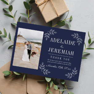 Tarjeta De Agradecimiento Simplicidad Floral 2 Boda Azul Marino Oscuro