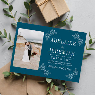 Tarjeta De Agradecimiento Simplicidad Floral 2 Boda Azul Neptuno