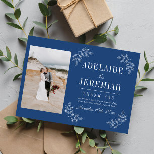 Tarjeta De Agradecimiento Simplicidad Floral 2 Boda Azul Verdadera