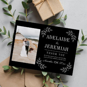 Tarjeta De Agradecimiento Simplicidad Floral 2 Boda Negra