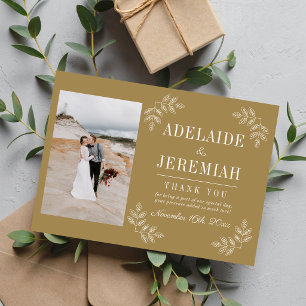 Tarjeta De Agradecimiento Simplicidad Floral 2 Boda Roble Dorado