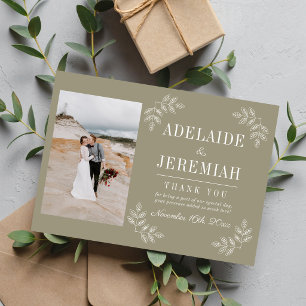 Tarjeta De Agradecimiento Simplicidad Floral 2 Boda Verde Musgo