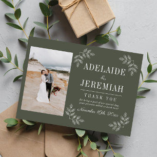 Tarjeta De Agradecimiento Simplicidad Floral 2 Boda Verde Romero