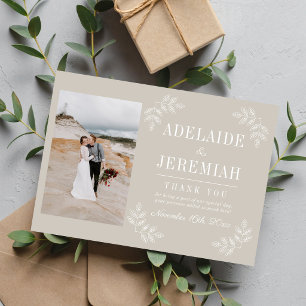 Tarjeta De Agradecimiento Simplicidad Floral 2 Bodas Beige Ostra