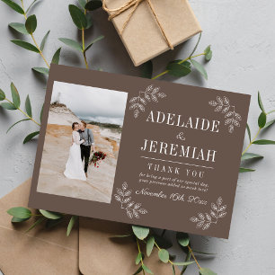 Tarjeta De Agradecimiento Simplicidad Floral 2 Bodas Champiñón Taupe