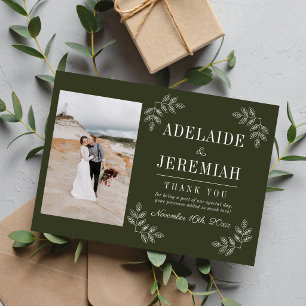 Tarjeta De Agradecimiento Simplicidad Floral 2 Bodas Verde Oliva